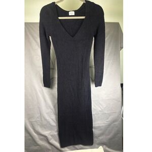 Aritzia Wilfred Free Hush Knit V-Neck Midi Sweater Dress Black Size Small S